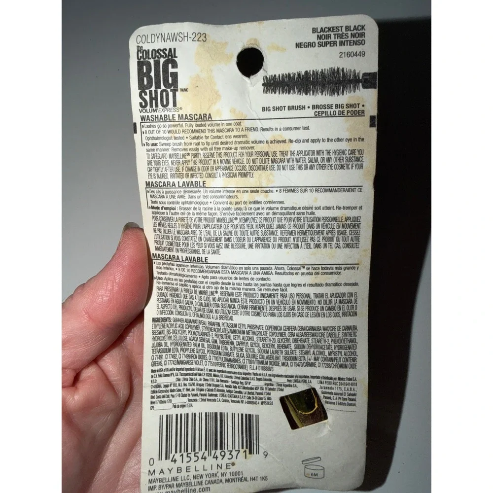 Maybelline The Colossal Big Shot Mascara 223 Blackest Black Washable New